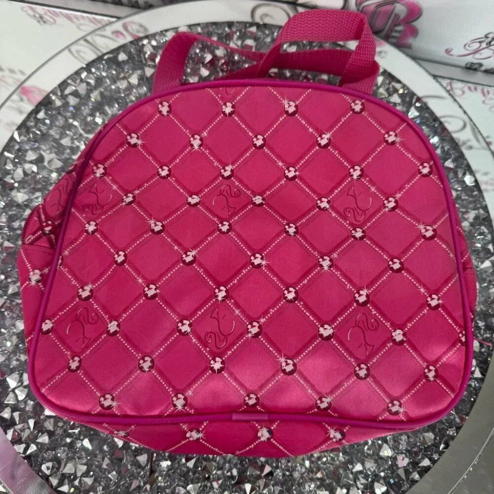 Barbie bag clear mini charm details blonde zip up Glam Pink Cosmetic Bag